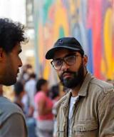 Amir Faiz at outdoor community mural event